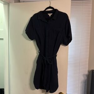 Navy button down gauze dress